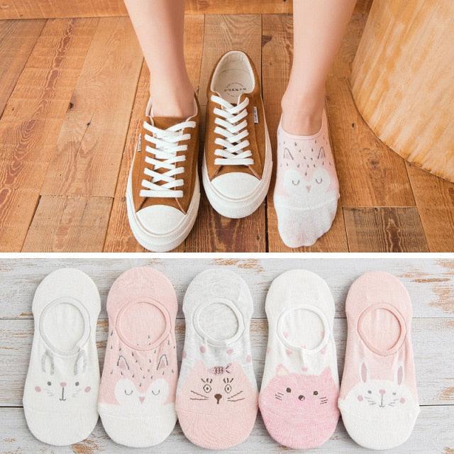 5 Pairs Cute Cartoon Animal Ankle Socks for Women