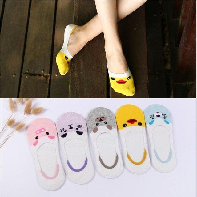5 Pairs Cute Cartoon Animal Ankle Socks for Women
