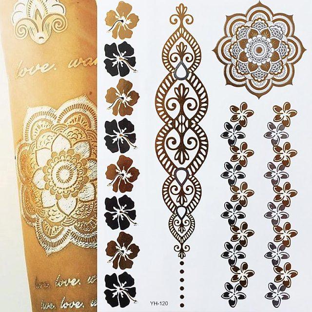 Tatouages temporaires pailletés or et argent - Imperméables et non toxiques