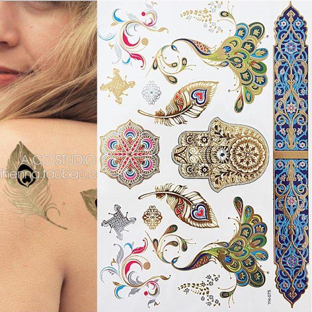 Tatouages temporaires pailletés or et argent - Imperméables et non toxiques