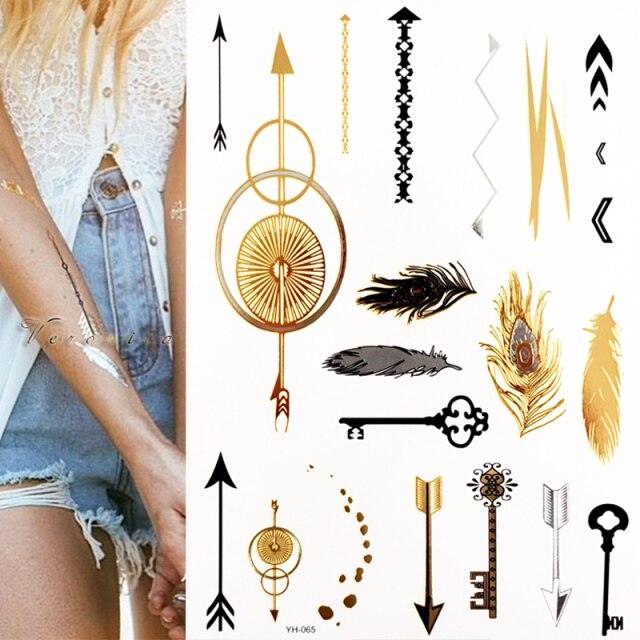 Tatouages temporaires pailletés or et argent - Imperméables et non toxiques