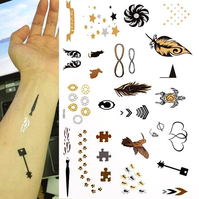Tatouages temporaires pailletés or et argent - Imperméables et non toxiques