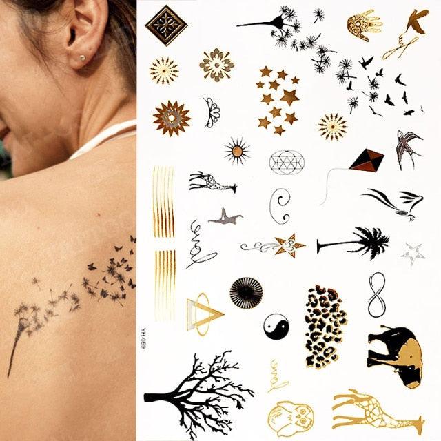 Tatouages temporaires pailletés or et argent - Imperméables et non toxiques