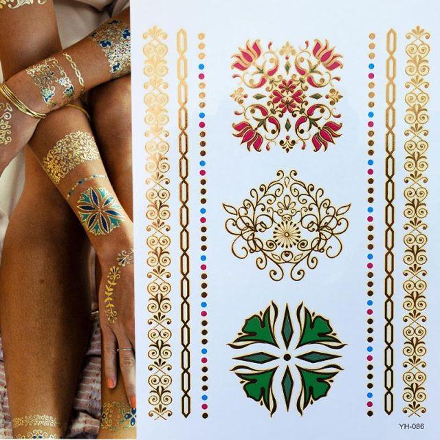 Tatouages temporaires pailletés or et argent - Imperméables et non toxiques