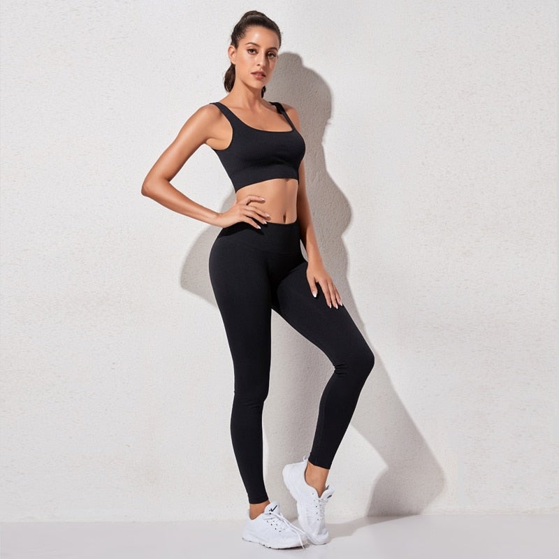 Conjunto de Sujetador y Leggings Elevate Active Sin Costuras de Cintura Alta