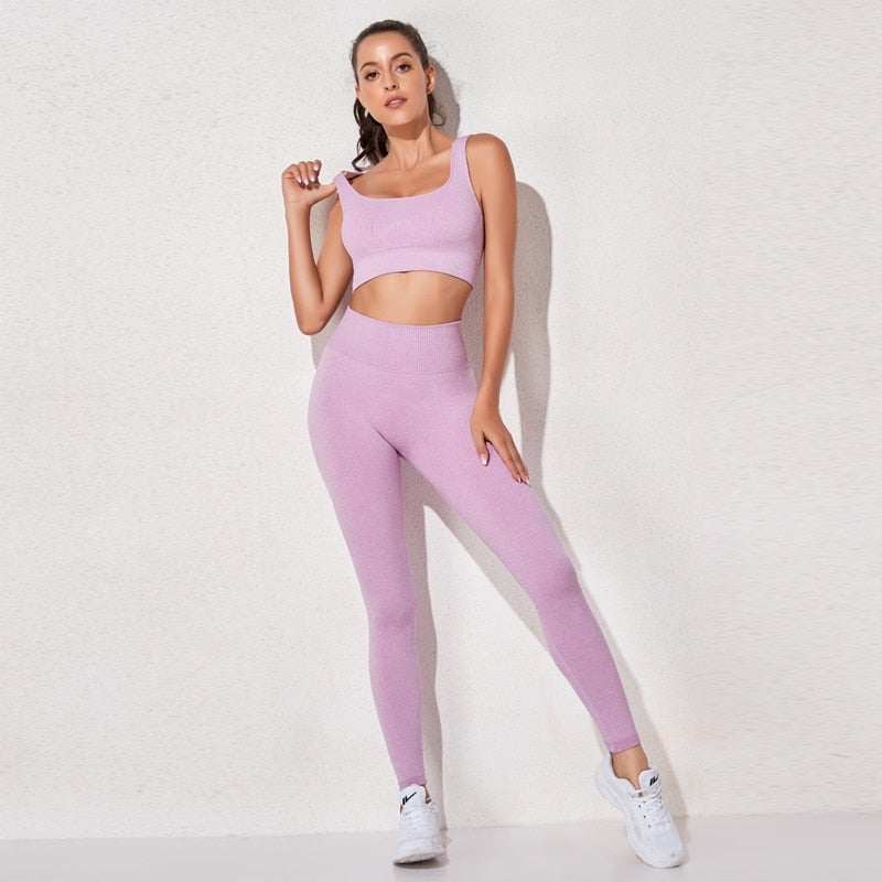 Conjunto de Sujetador y Leggings Elevate Active Sin Costuras de Cintura Alta