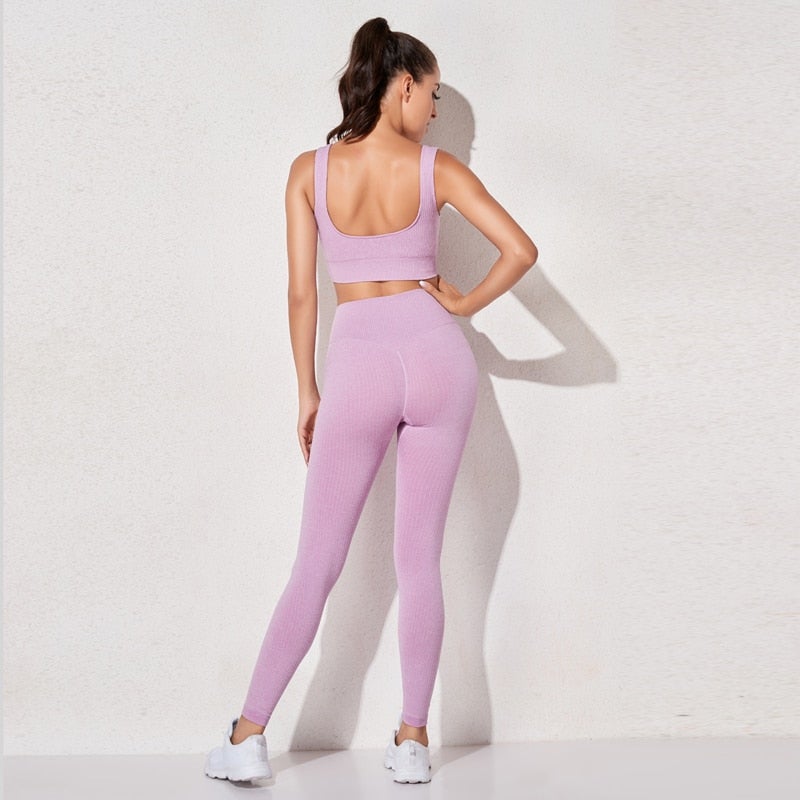 Conjunto de Sujetador y Leggings Elevate Active Sin Costuras de Cintura Alta