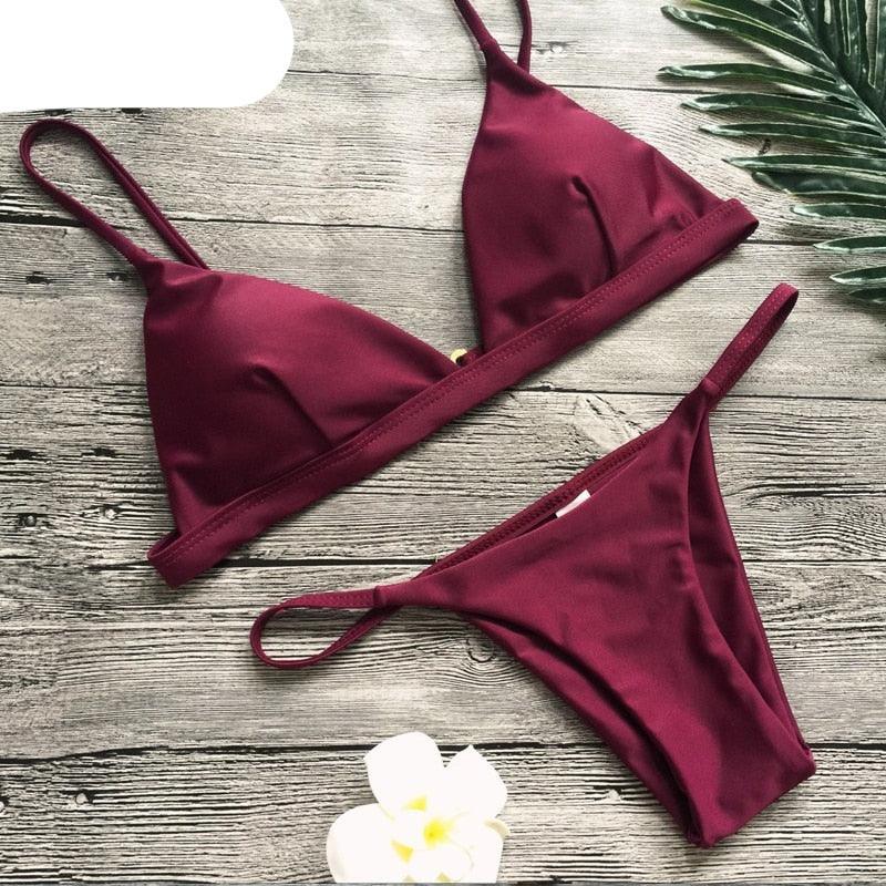Ensemble de bikini push-up uni pour femmes
