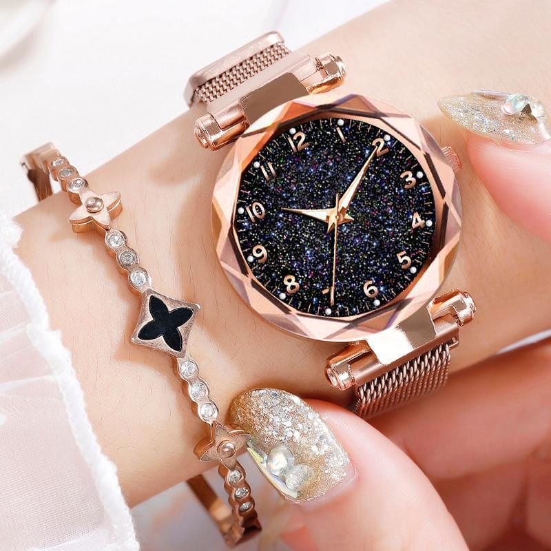 Luxury Simple Women Quartz Magnetic Wristwatch - Starry Sky Design