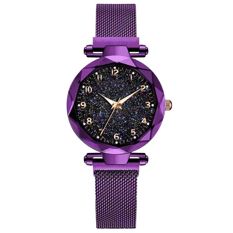 Luxury Simple Women Quartz Magnetic Wristwatch - Starry Sky Design