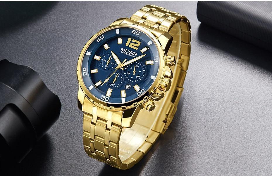 Luxury Men's Gold Quartz Analogue Wristwatch