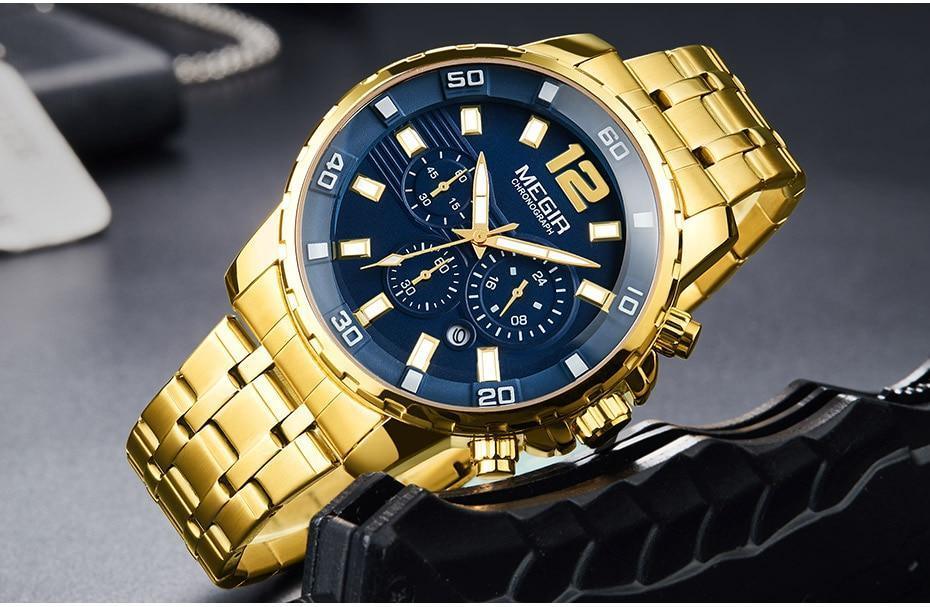 Luxury Men's Gold Quartz Analogue Wristwatch