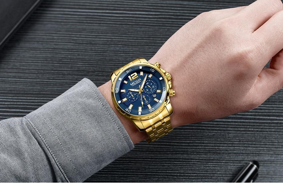 Luxury Men's Gold Quartz Analogue Wristwatch