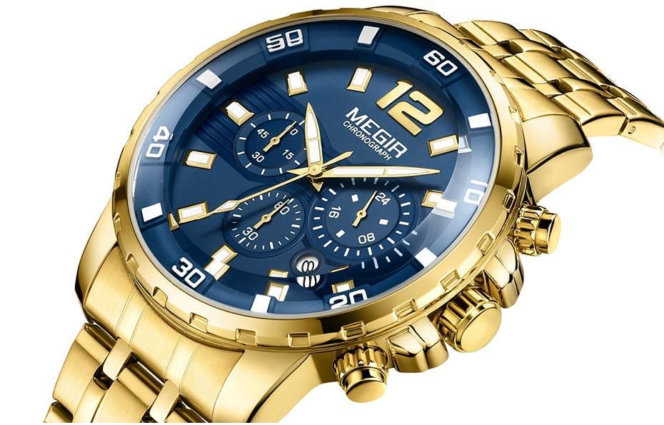 Luxury Men's Gold Quartz Analogue Wristwatch