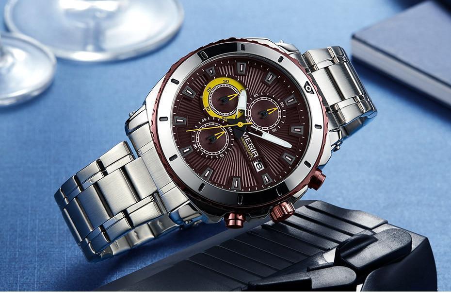 Reloj de Cuarzo de Negocios de Lujo para Hombre - Elegante Cronógrafo de Acero Inoxidable