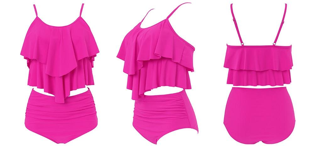 Ensemble de bikini à taille haute à volants Allure Léopard pour femmes