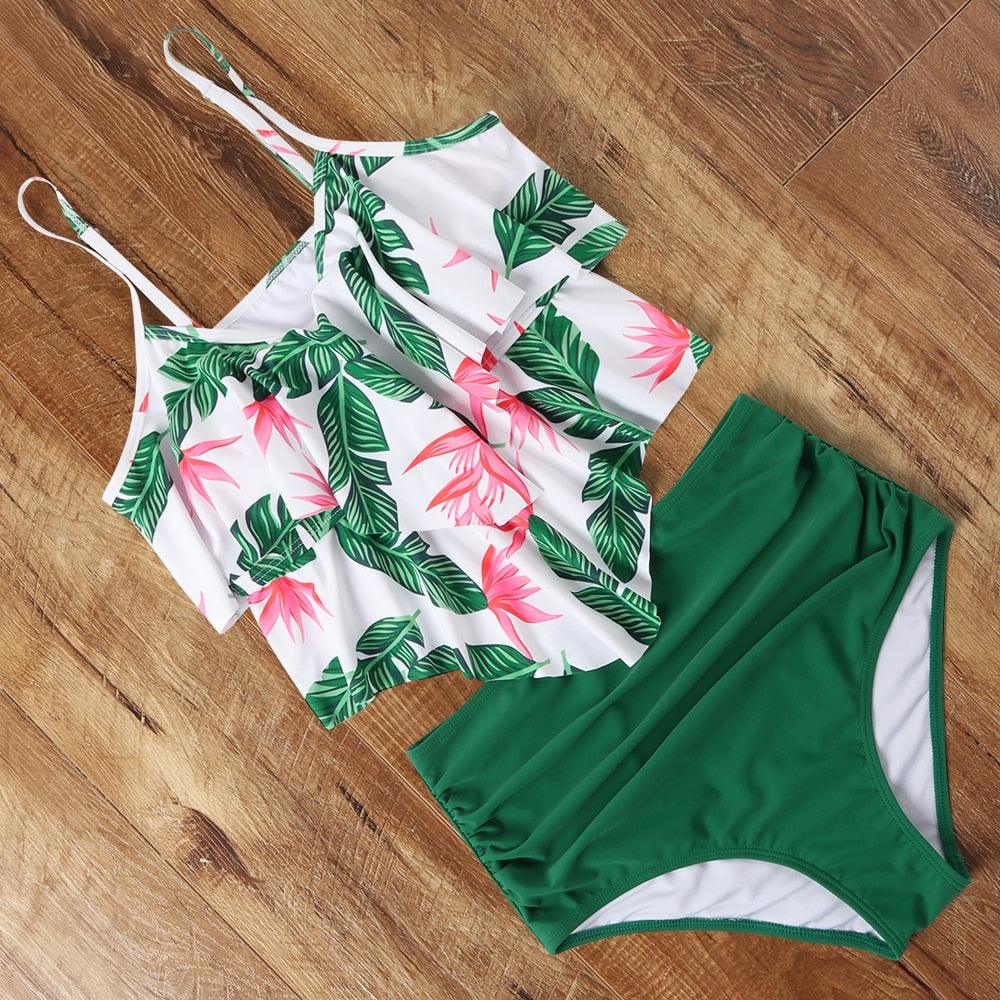 Ensemble de bikini à taille haute à volants Allure Léopard pour femmes