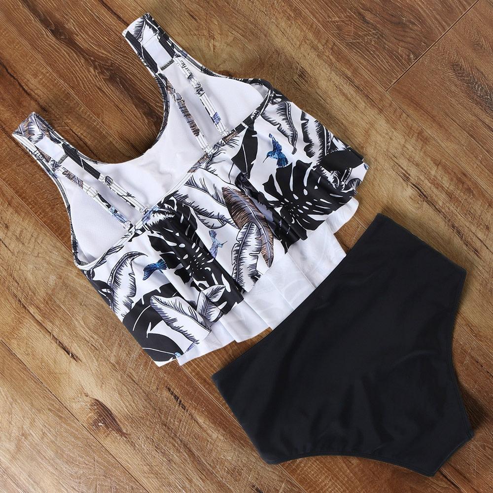 Ensemble de bikini à taille haute à volants Allure Léopard pour femmes