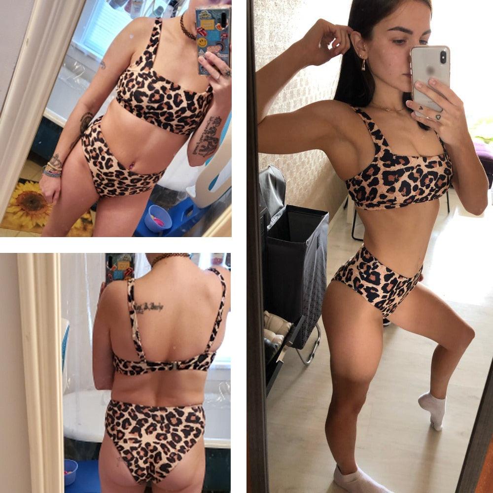 Ensemble de bikini à taille haute imprimé léopard pour femmes