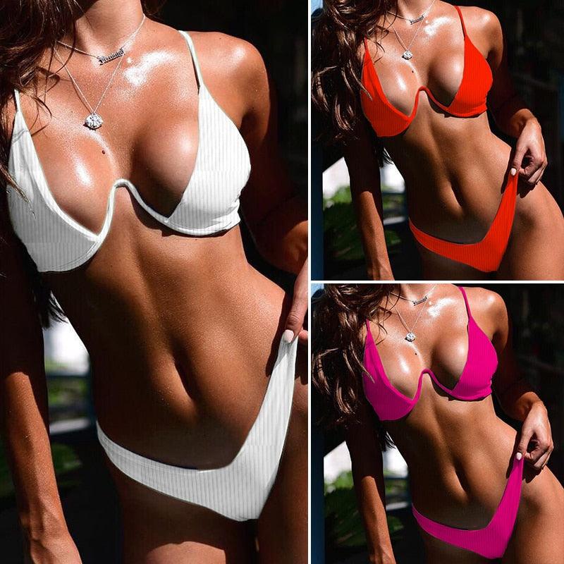 Ensemble de bikini sous-vêtement V-bar néon pour femmes