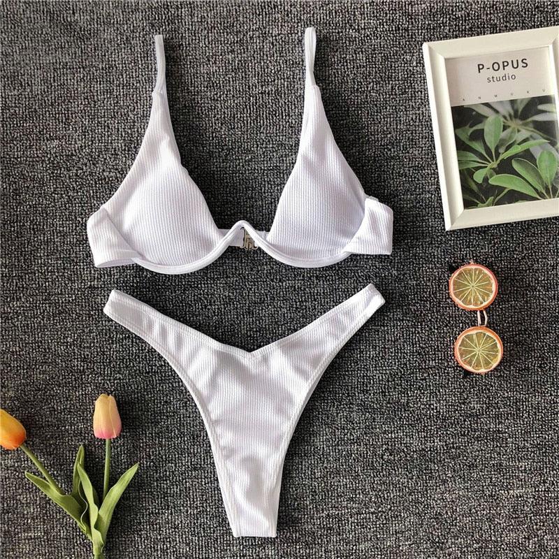 Ensemble de bikini sous-vêtement V-bar néon pour femmes