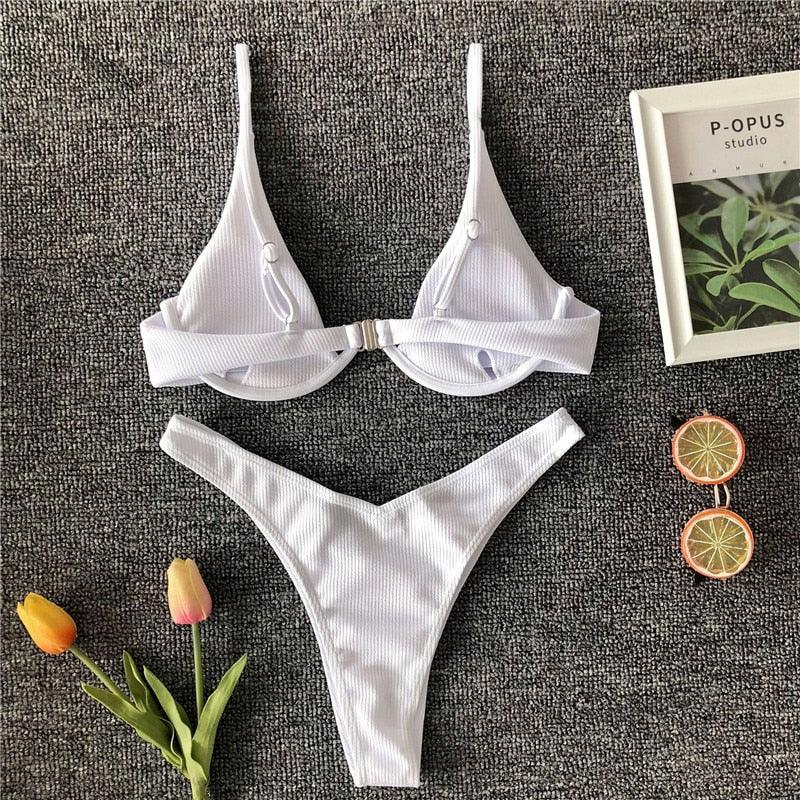 Ensemble de bikini sous-vêtement V-bar néon pour femmes
