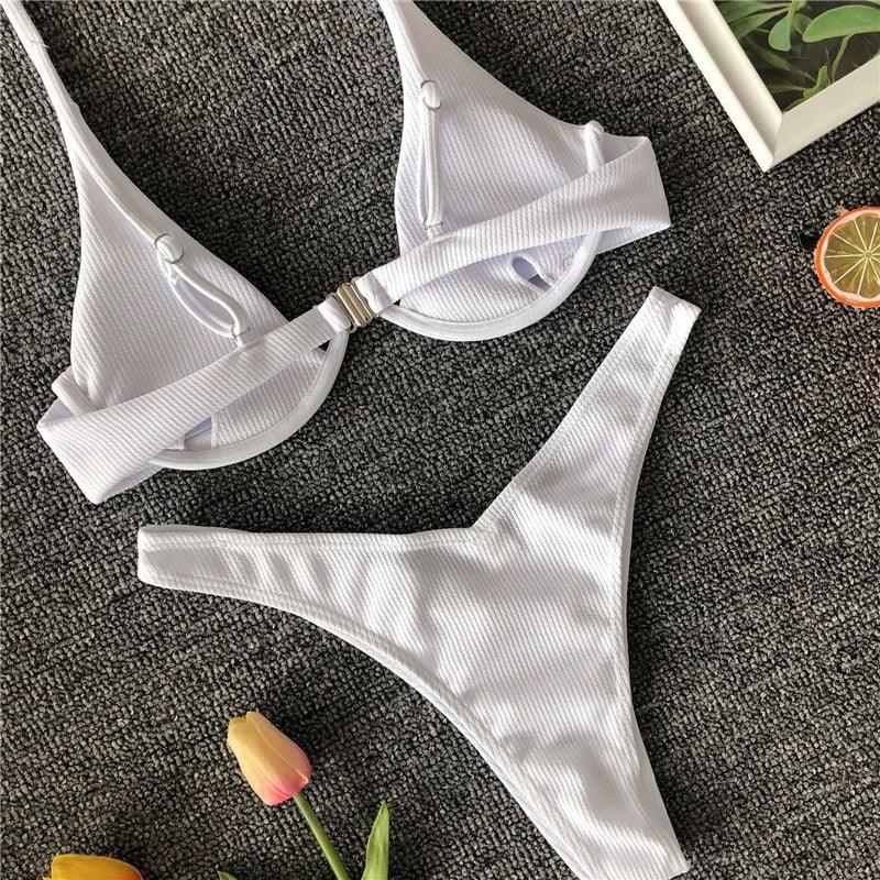 Ensemble de bikini sous-vêtement V-bar néon pour femmes