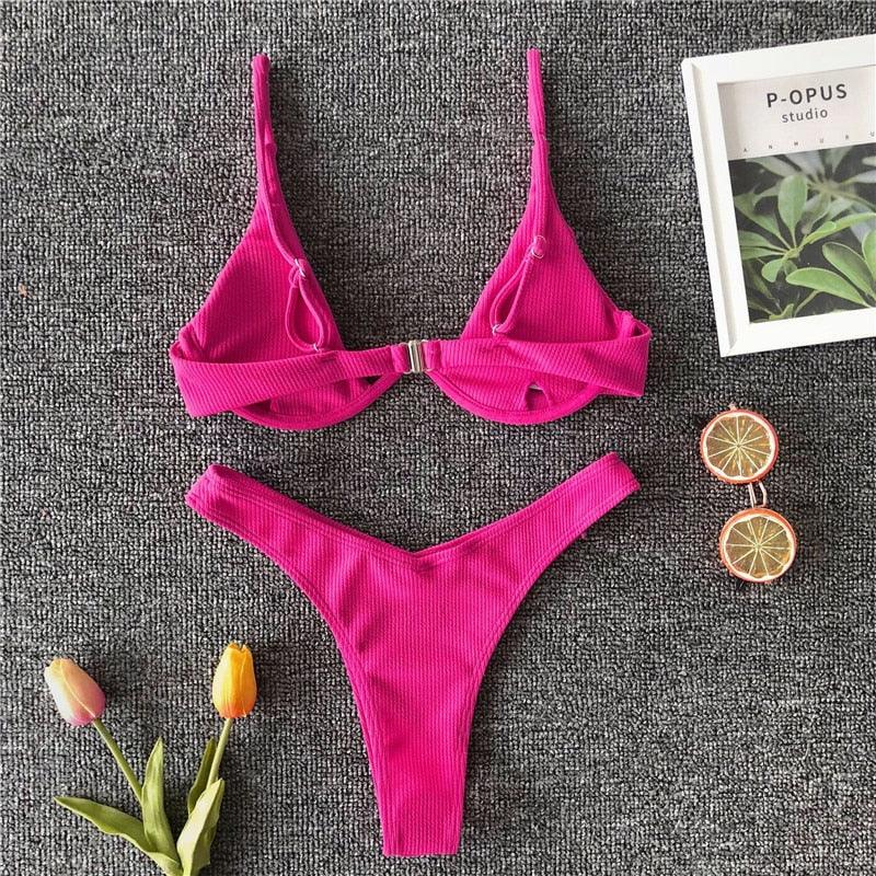 Ensemble de bikini sous-vêtement V-bar néon pour femmes