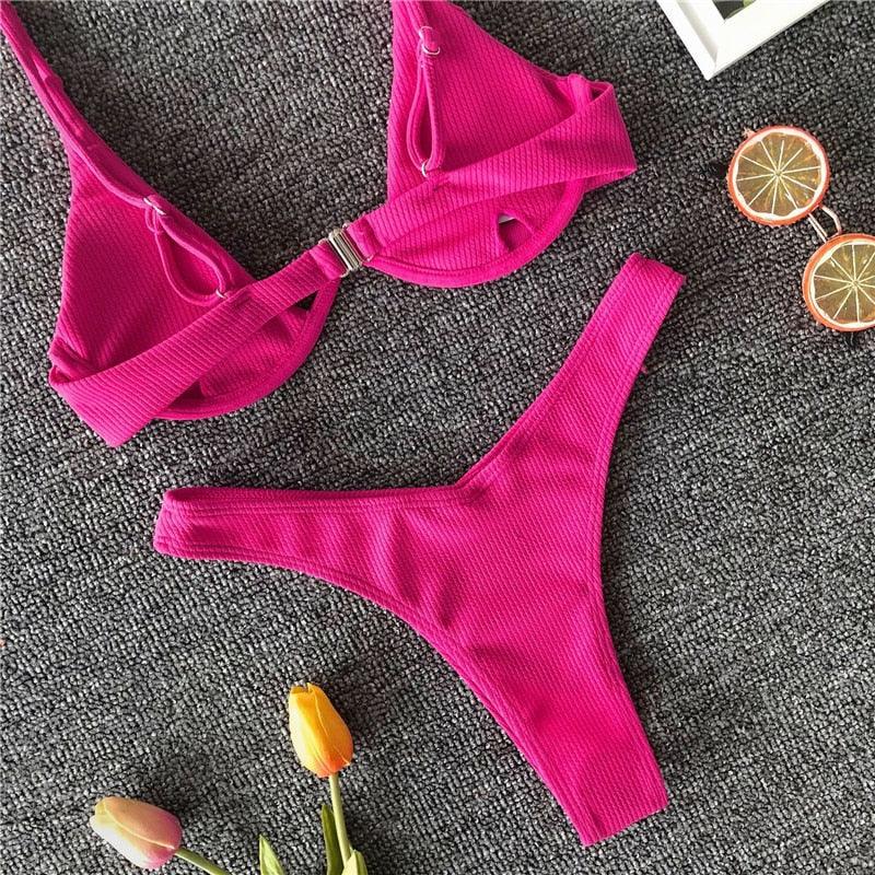 Ensemble de bikini sous-vêtement V-bar néon pour femmes