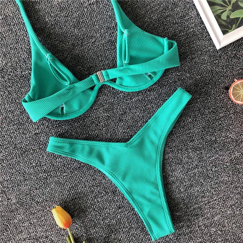 Ensemble de bikini sous-vêtement V-bar néon pour femmes