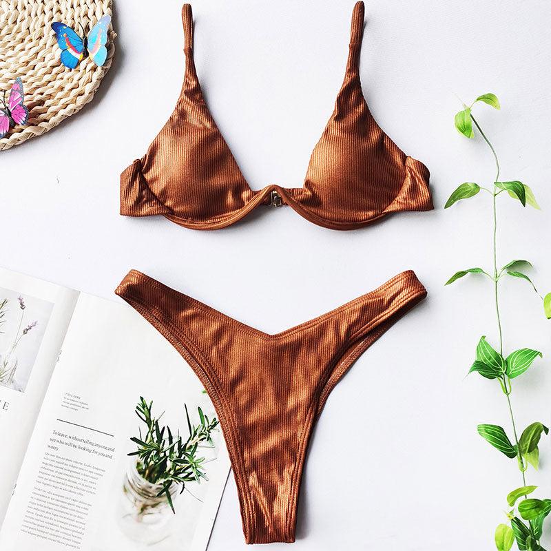 Ensemble de bikini sous-vêtement V-bar néon pour femmes