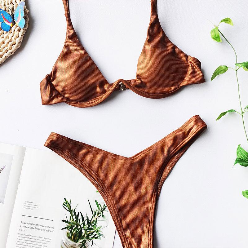 Ensemble de bikini sous-vêtement V-bar néon pour femmes