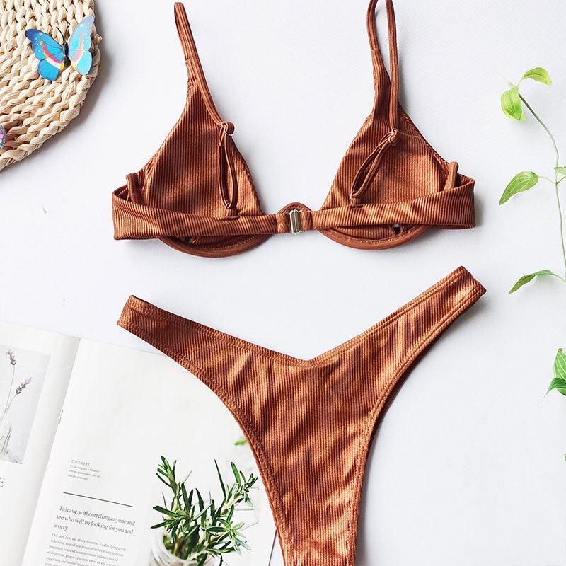 Ensemble de bikini sous-vêtement V-bar néon pour femmes
