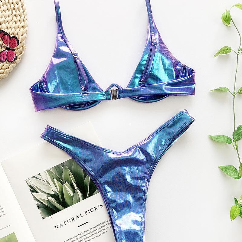 Ensemble de bikini sous-vêtement V-bar néon pour femmes