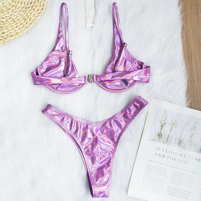 Ensemble de bikini sous-vêtement V-bar néon pour femmes