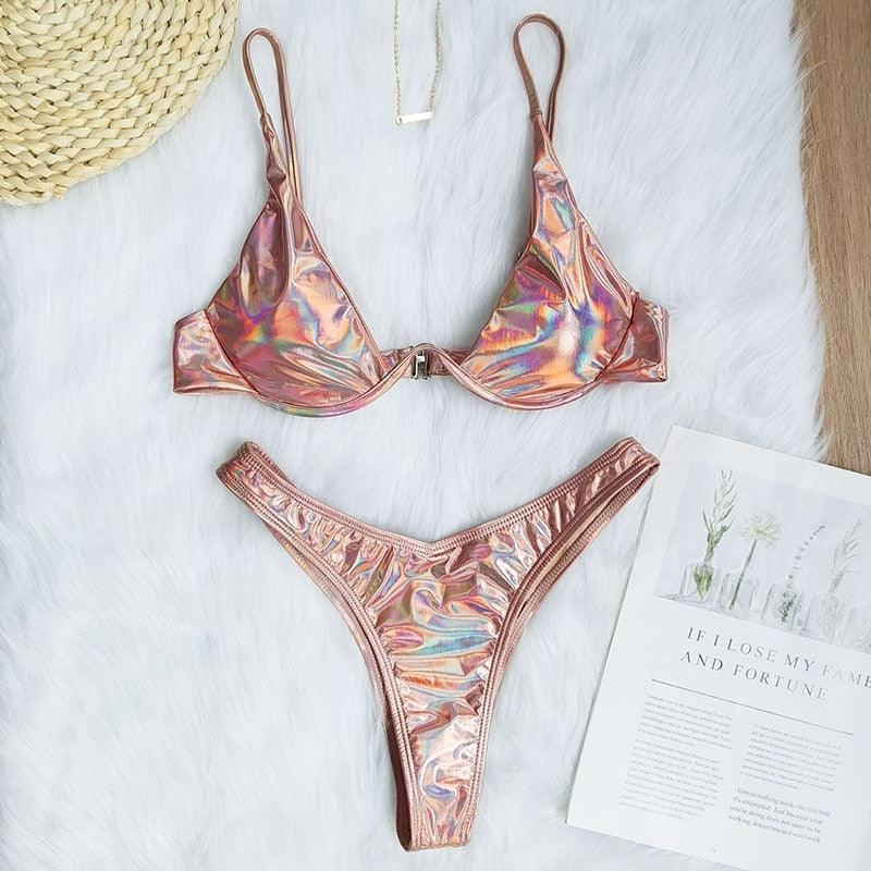 Ensemble de bikini sous-vêtement V-bar néon pour femmes