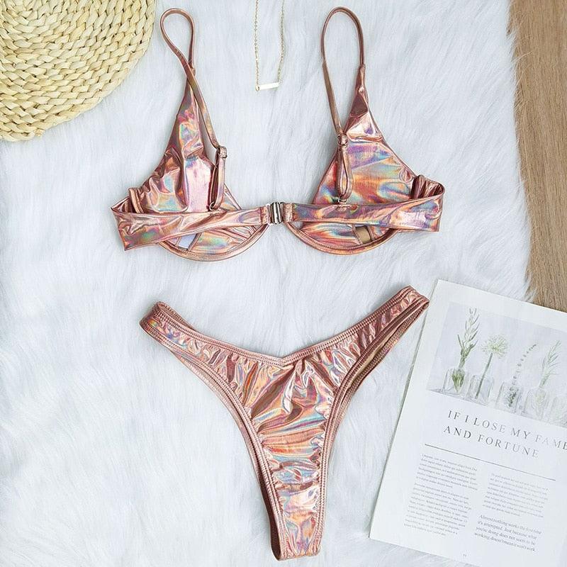 Ensemble de bikini sous-vêtement V-bar néon pour femmes