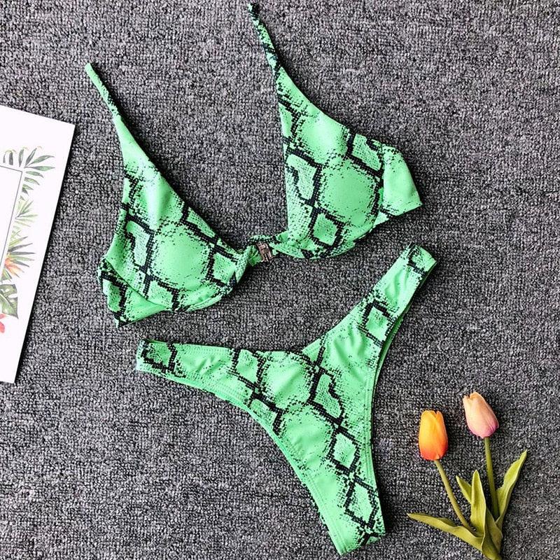Ensemble de bikini sous-vêtement V-bar néon pour femmes