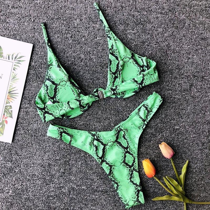Ensemble de bikini sous-vêtement V-bar néon pour femmes