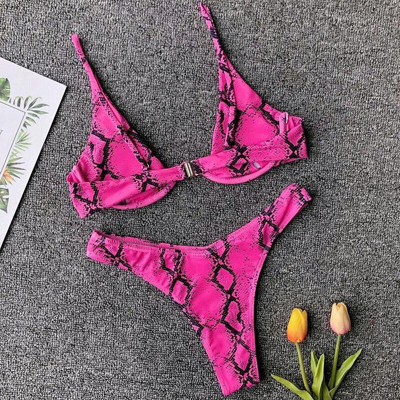 Ensemble de bikini sous-vêtement V-bar néon pour femmes