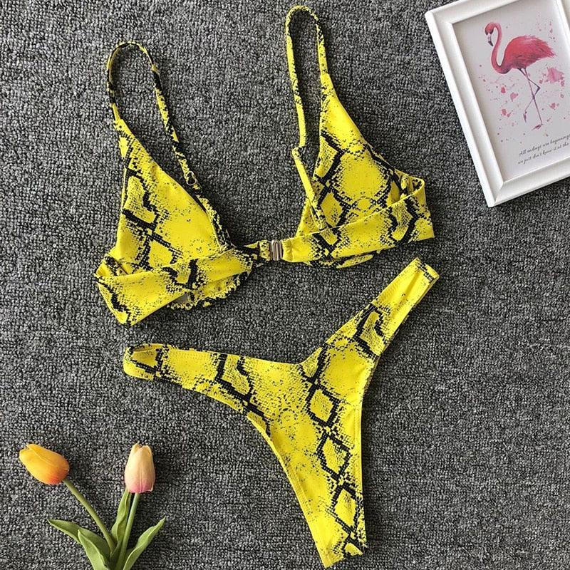 Ensemble de bikini sous-vêtement V-bar néon pour femmes