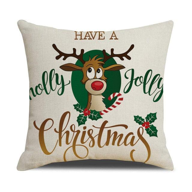 Housse de coussin en coton et lin à motif rayé vert de Noël