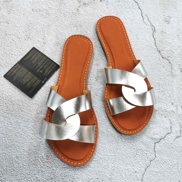 Sandales en cuir à enfiler pour femmes, élégantes, pour l'été