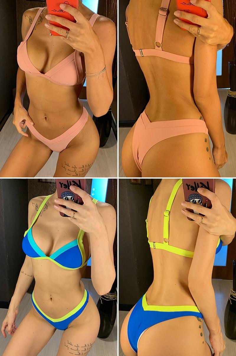 Conjunto de Bikini Sólido Elegante para Mujeres - Ropa de Baño de Verano