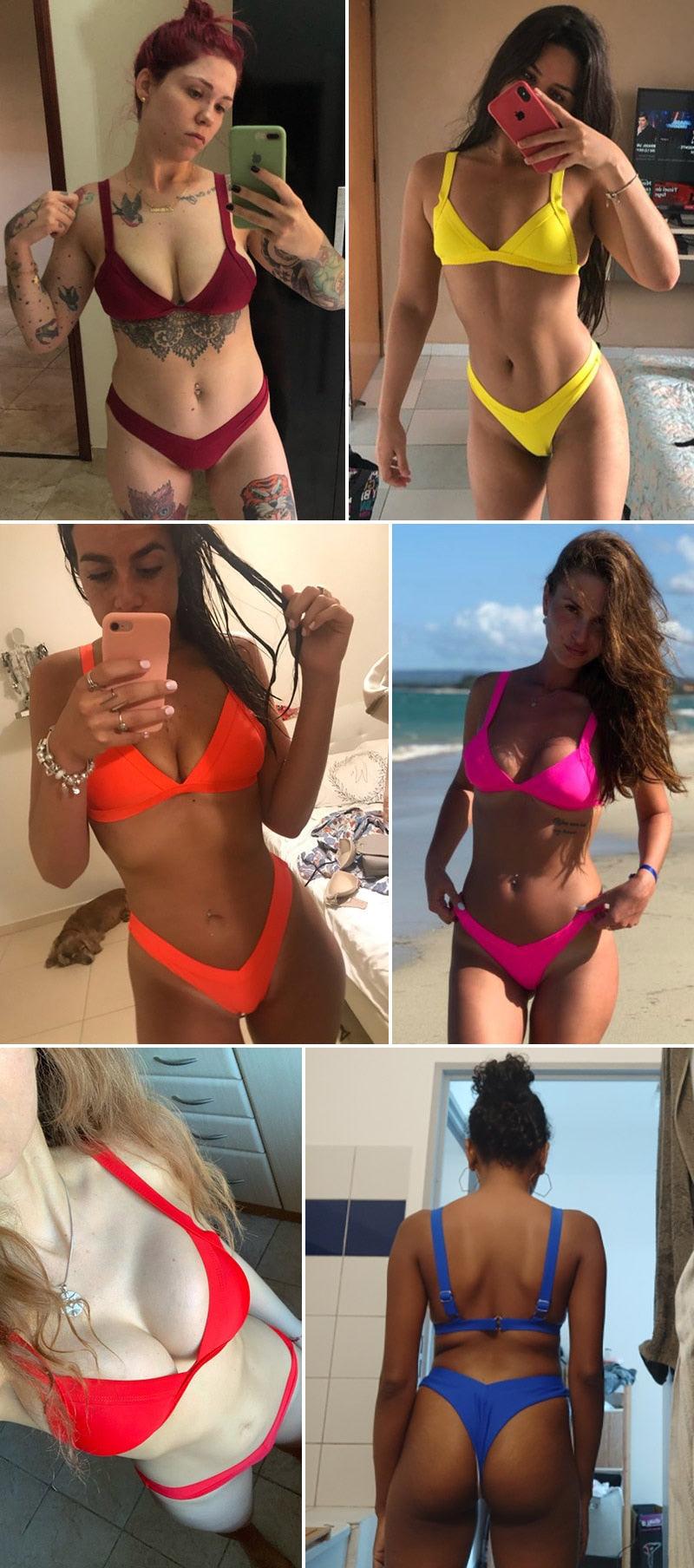 Conjunto de Bikini Sólido Elegante para Mujeres - Ropa de Baño de Verano