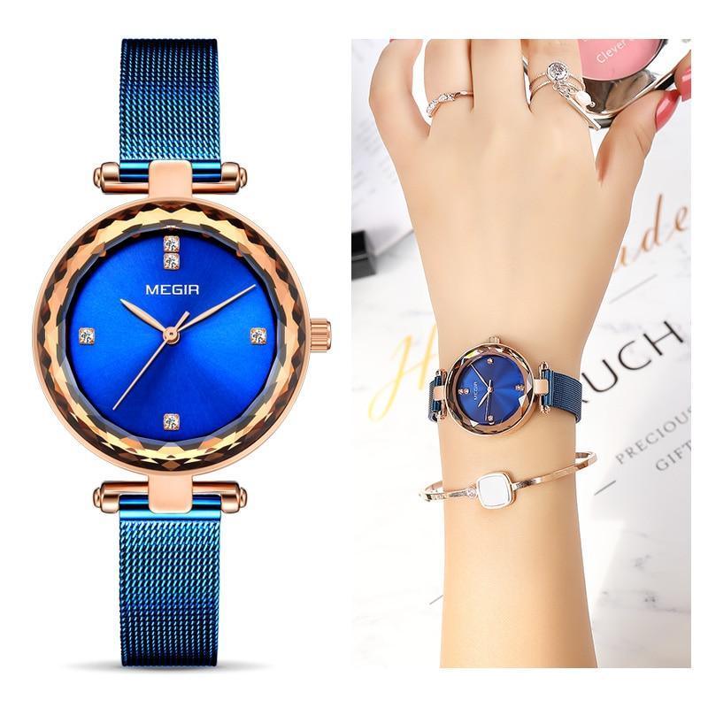 Montre analogique élégante en or rose pour femme avec bracelet en acier inoxydable