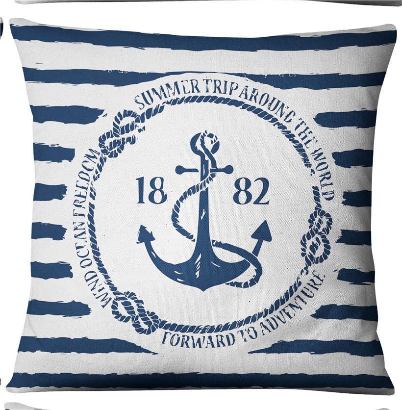 Nautical Shell Starfish Linen Pillow Cover - Navy Blue
