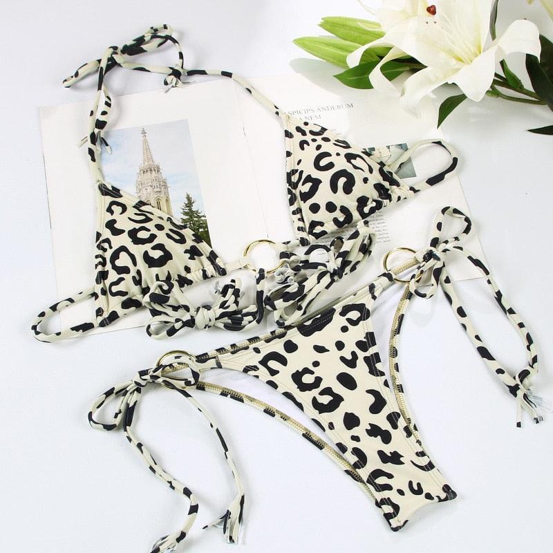 Vintage Print Handwork Bikini Set with Ruffles