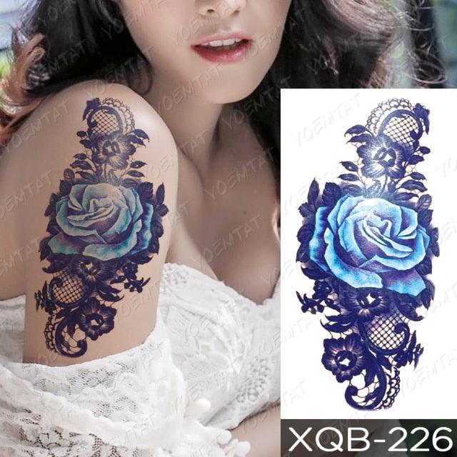 Calcomanía de Tatuaje Temporal Impermeable de Flor Azul de Lujo