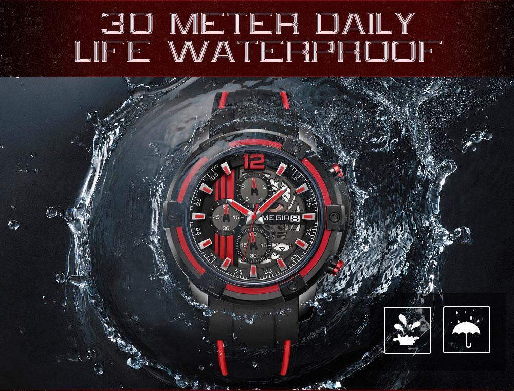 Modern Men's Black Quartz Sports Watch with Silicone Strap